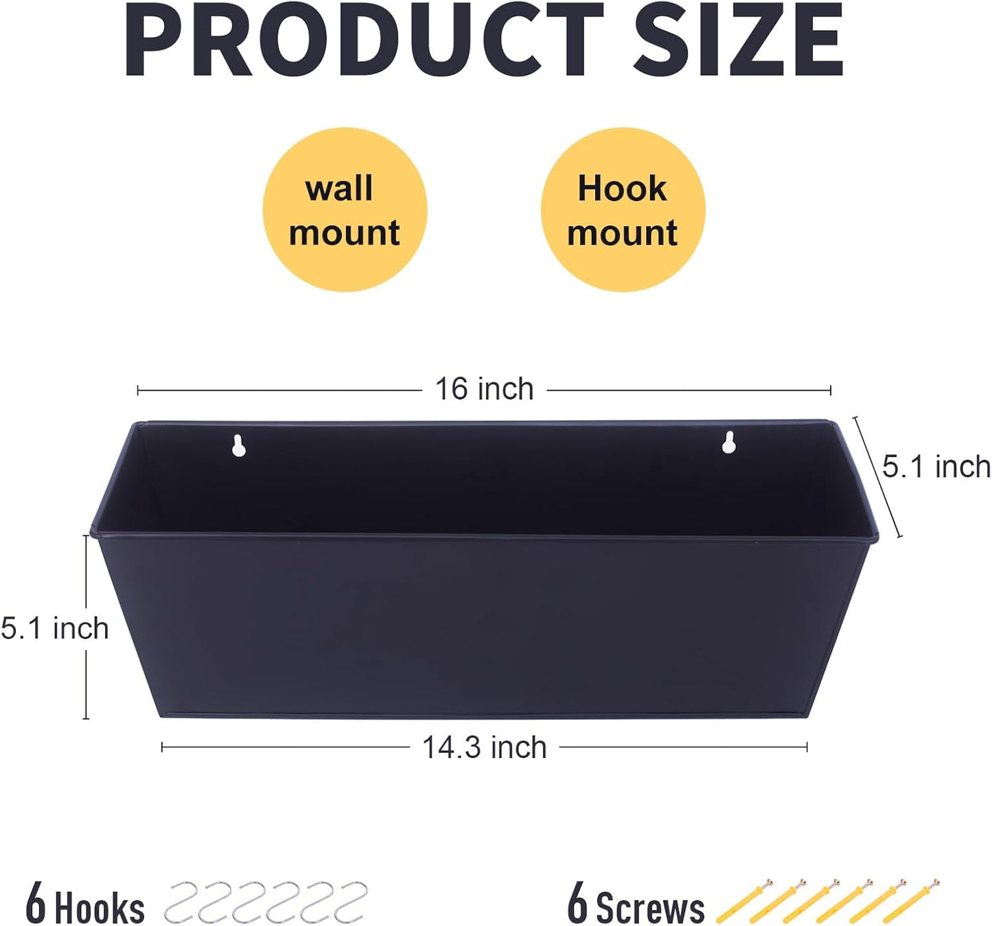 Wall Hanging Planters for Outdoor Plants 16 Inch Large Metal Fence Pots with Hooks for Outside Garden Balcony Plants 3PCS（Black）