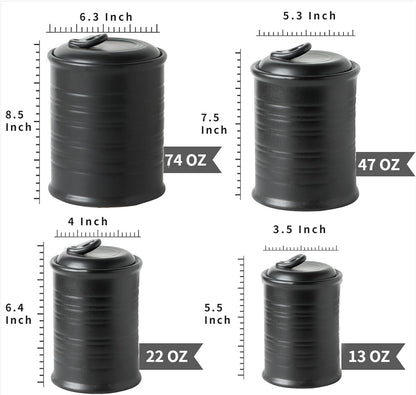 Nihow Food Storage Jar Sets: Ceramic Container with Air Tight Lid for Flour/Sugar/Rice/Coffee/Cookies/Candy - Seal Damp-proof Canister for The Kitchen Counter - Set of 4 （Matte Black）