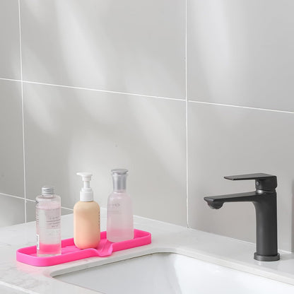 Silicone Bathroom Soap Dishes with Drain Spout-Bathroom and Kitchen Sink Organizer,Sponge Holder,Dish Soap Tray,Perfect for Dispenser,Scrubber,Bottle,Cup on Sink or Counter-Rose 12"×4"