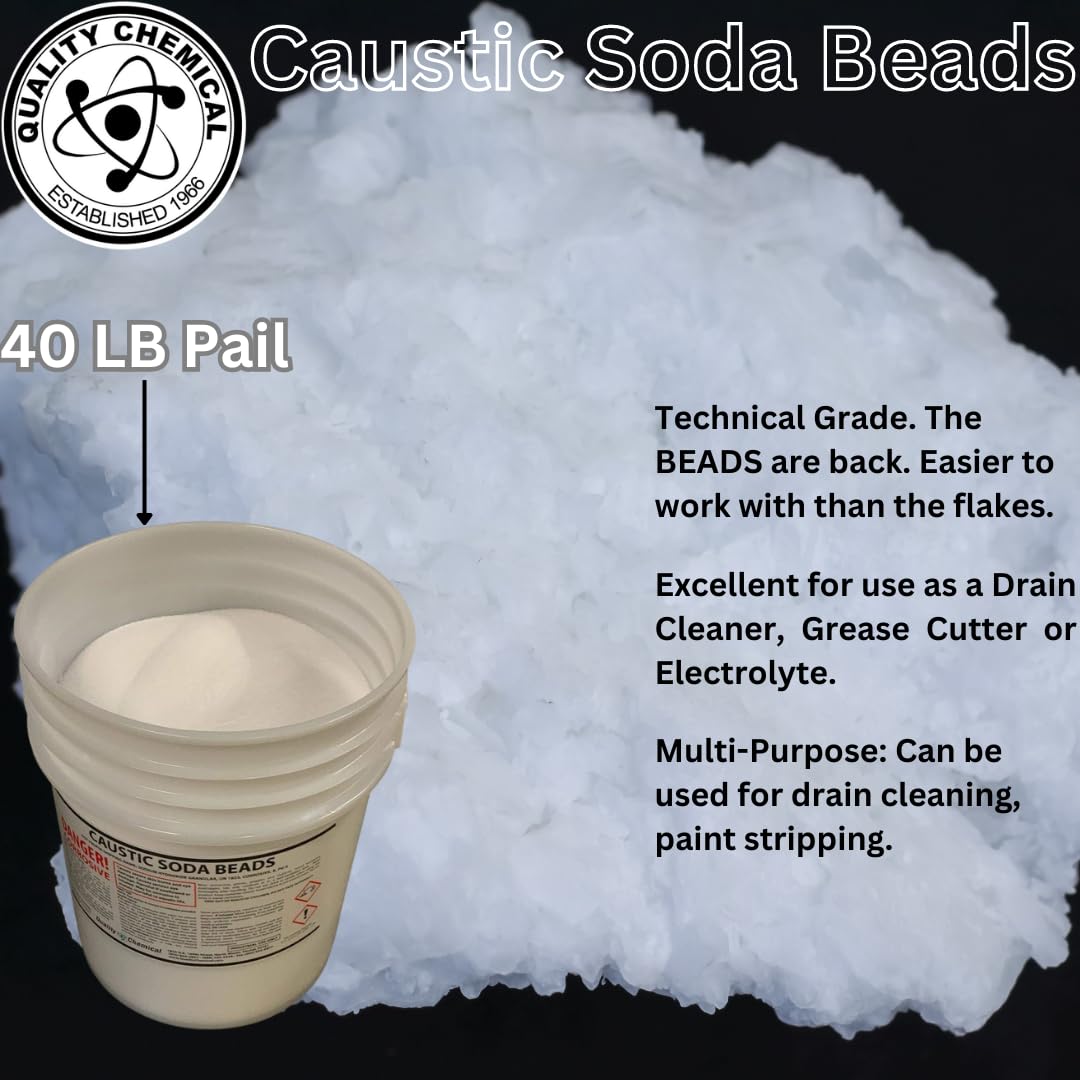 Quality Chemical Sodium Hydroxide (Caustic Soda Beads) - 40 lb Pail (Pack of 1)