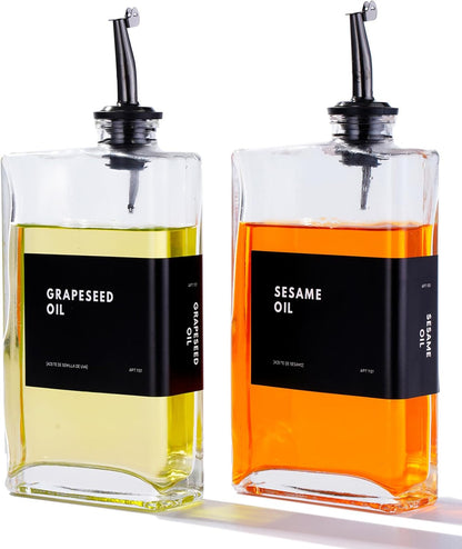 Olive Oil Dispenser for Kitchen, Cooking Oil and Vinegar Dispenser Set, Olive Oil Bottle, Soy sauce dispenser, coffee syrup bottles - 2 pcs, Black