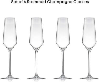 JoyJolt Champagne Glasses Layla Collection, Set of 4 – 6.7 oz Elegant Crystal Stemmed Champagne Flutes for Prosecco, Sparkling Wine, Mimosas, Cocktails, Weddings, Anniversaries, Parties