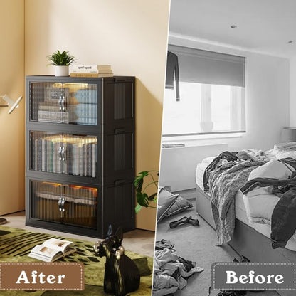 SAILUN 83Gal/335Qt Stackable Storage Bins Folding Collapsible Storage Bins with Lid, Closet Organizers and Storage, Black 26" W x 17" D x 43.7" H