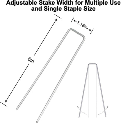 Petgrow 6 Inch Garden Stakes Galvanized Landscape Staples,U-Type Turf Staples for Artificial Grass, Rust Proof Sod Pins Stakes for Securing Fences Weed Barrier, Outdoor Wires Cords Tents Tarps