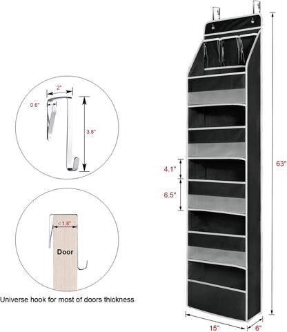 Univivi 6-Shelf Over Door Hanging Organizer Fabric Baby Door Storage with 5 Large Pockets and 3 Small PVC Pockets Wall Mount Hanging Storage Organizers for Baby Essential (Black)