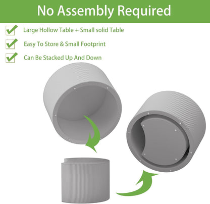 Round Coffee Table Set of 2, Nesting Coffee Table and End Table Set Small Circle Drum Side Table for Living Room Office, No Assembly (D White Crescent)