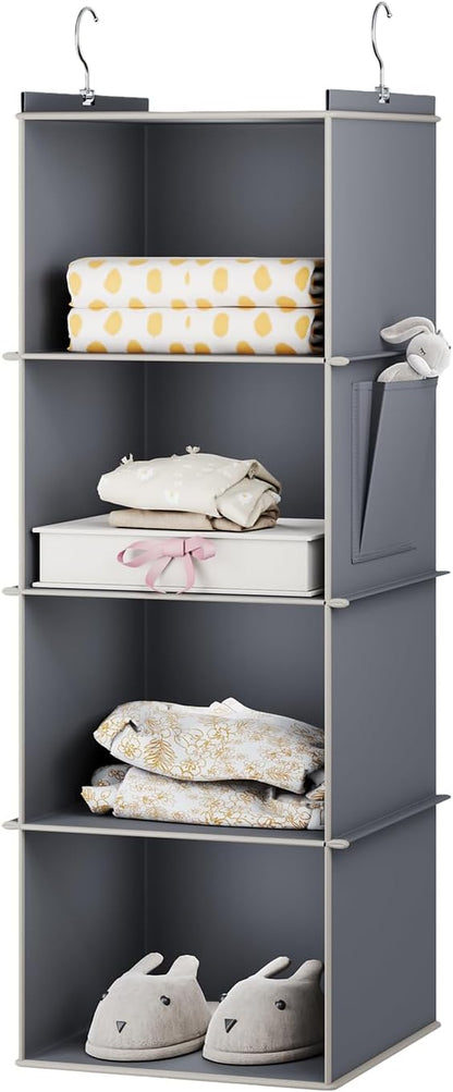 YOUDENOVA Hanging Closet Organizer, 4-Shelf Closet Hanging Storage Shelves, Grey