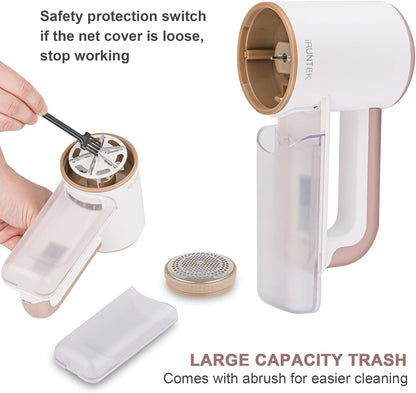 iRUNTEK Rechargeable Fabric Shaver, Electric Commercial Lint Remover with LED Display & Big Trash Box, 3-Speeds for Removing Fuzz and Pill from Clothes, Furniture, Sweater, Couch and Blanket, White