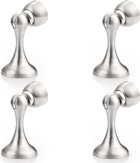 Probrico Brushed Nickel Magnetic Door Stoppers for Bottom of Door, Stainless Steel Magnet Door Catch Door Stops to Keep Door Open, Heavy Duty Door Holder, Wall and Floor Mounting, 4 Pack