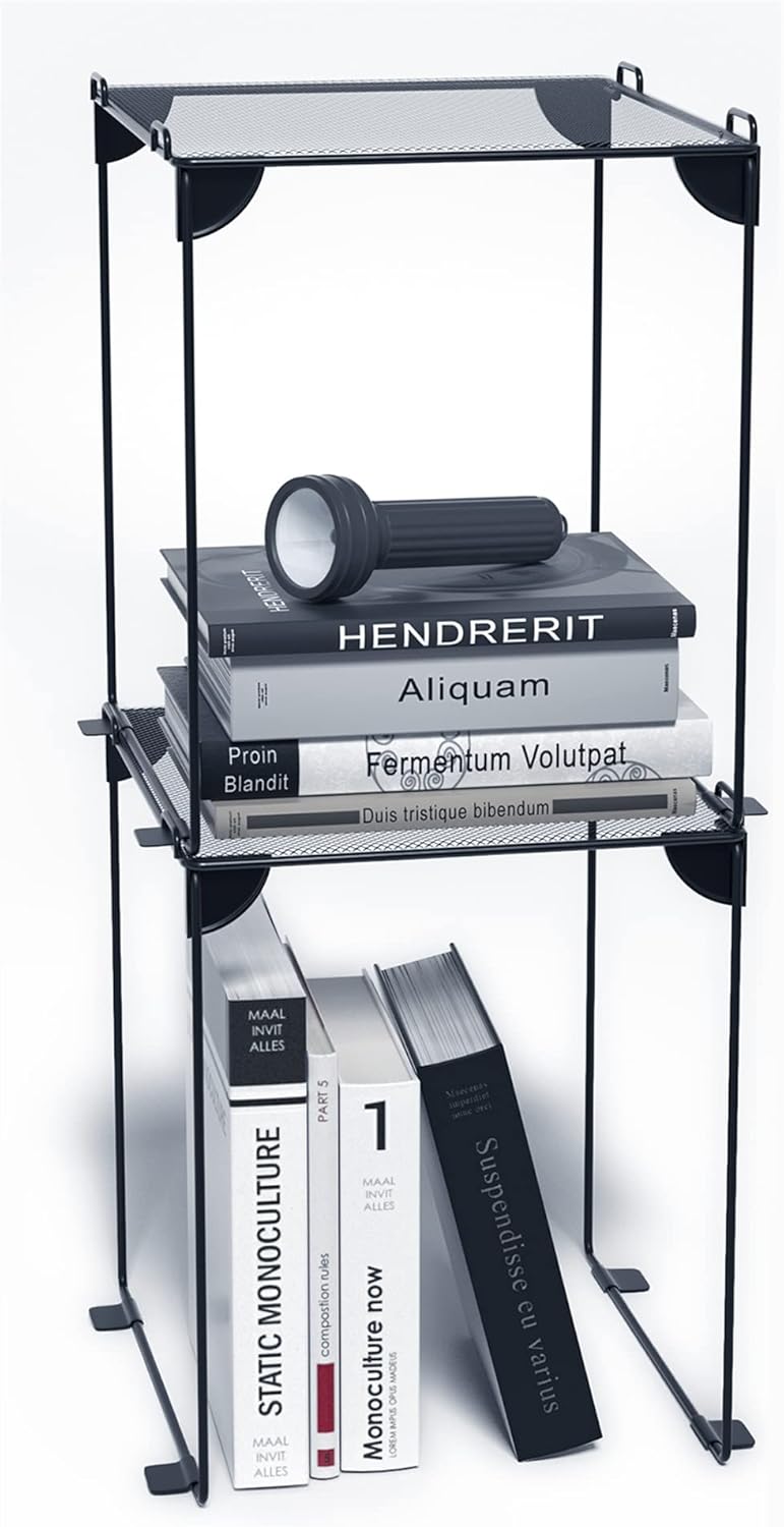 Neudeco Pack 2, Mesh Locker Shelf, Stackable Extra Tall Locker Organizer, Collapsible and Metal Build, Fits Standard Size School Locker, Suitable for Work, Kitchen, Bathroom (Grey)