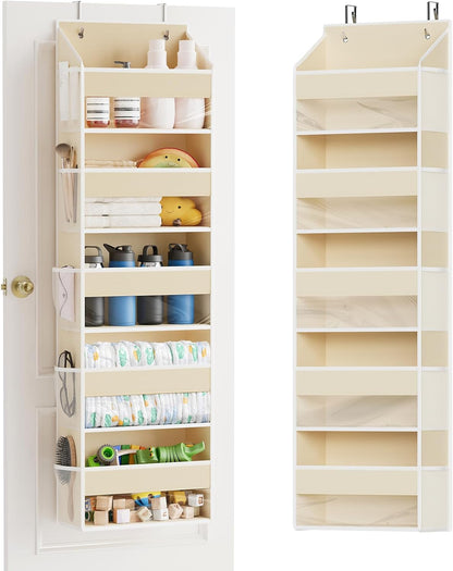 SpaceAid 1 Pack Over The Door Organizer with 5 Large Pockets and 10 Mesh Side Pockets, 5 Layers Door Organizer Hanging with Clear Window for Bedroom, Bathroom, Pantry and Nursery, Beige
