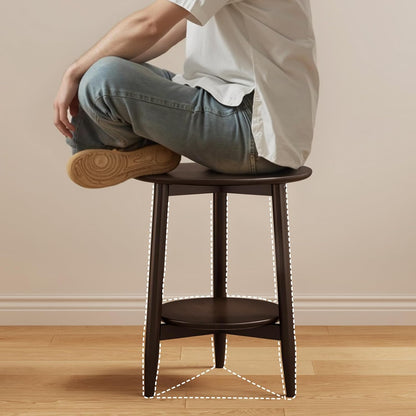 Round End Table,Solid Wood Small Round Table with Lower Shelf,Round Side Table,Nightstand for Small Spaces,Living Room,Bedroom(Walnut)