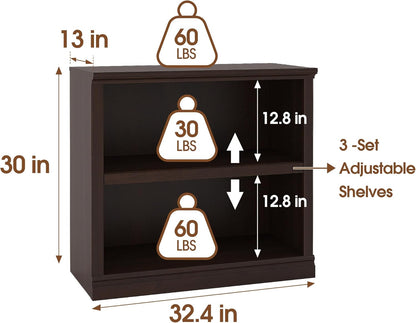 Bookcase, Open Storage Book Cases/Shelves, Floor Standing Indoor Furniture 2 Shelf Book case for Farmhouse Library Office Bedroom Kids, Dark Cherry - 2 Tier
