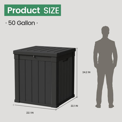 50 Gallon Storage Box, Waterproof Deck Box for Indoor & Outdoor Use, Lockable Pool Storage Bin for Package Delivery, Outdoor Bench for Patio Cushions, Garden Tools, Backyard, Black