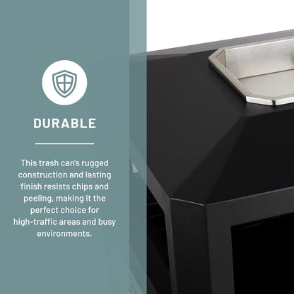 Safco Evos Steel Trash Can, 15 Gallons, Indoor and Outdoor Use, Heavy Duty Garbage Can with Plastic Liner and Ashtray