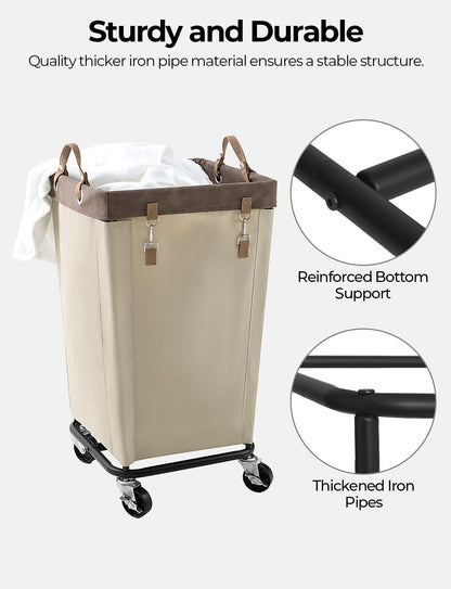 StorageWorks 160L Laundry Basket with Wheels, Large Rolling Hampers for Clothing Organizer, Dirty Clothes Basket for Hotel, Home, Closet, Dorm, Light Khaki