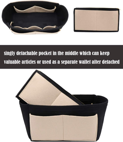 LEXSION Felt Purse Bag Organizer Insert with zipper Bag Tote Shaper Fit Speedy Neverful PM MM