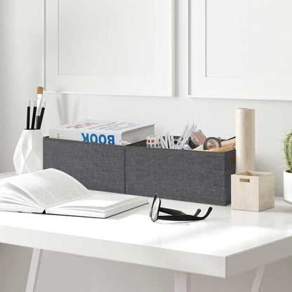 GhvyenntteS Small Fabric Storage Bins 6 Pack, 11.8" x 7.87" x 5.11" Storage Basket with Leather Handles, Closet Storage Bins for Shelves, Storage Baskets for Shelves, DVD Storage (Grey)