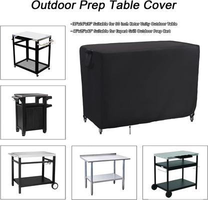 Kingling Grill Cart Cover, Waterproof Outdoor Prep Table Cover 46 Inch Stainless Steel Outdoor Patio Table Covers Rectangular for Metal Prep Cart Protection -46''L x 25''W x 40''H (Black)