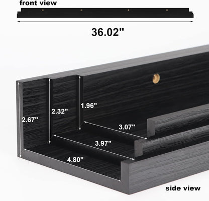 Giftgarden 36 Inch Black Floating Shelves for Wall Woodgrain Picture Ledge Large Photo Shelf for Bedroom Living Room Kitchen Bathroom Storage Shelving, Set of 3 Different Sizes