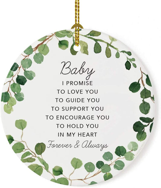 Andaz Press Round Ceramic Porcelain Christmas Tree Ornament Gift, Baby I Promise to Love You, Farmhouse Eucalyptus Wreath, 1-PackGirl's Grandchild Niece Birthday Ideas