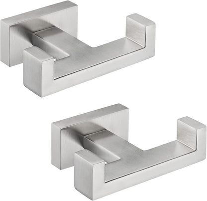 Angle Simple Bathroom Double Hook 2 PCS, SUS304 Stainless Steel Hand Towel Holder, Bath Towel Hanger, Modern Robe Hook for Wall, Brushed Nickel