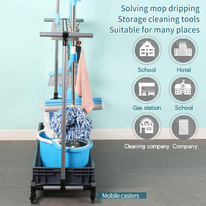 broom and mop holder put wet mops movable Commercial mop rack cleaning tool cart storage for garden garage organizer mop drain rack