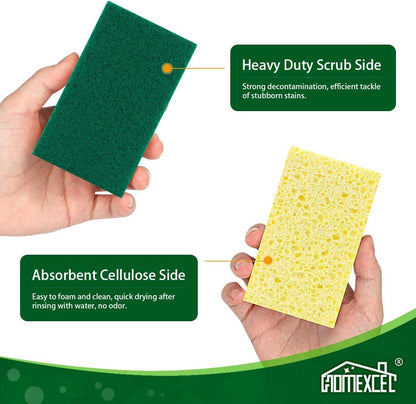 HOMEXCEL Sponges Kitchen 24pcs, Heavy Duty Sponges for Dishes, Scrub Cleaning Sponge for Non-Coated Cookware, Dishes, Pots, Pans, Dual Sided Dish Sponge for Kitchen, Household, Bathroom and More