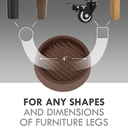 4X4 Round Rubber Caster Cups, Non Slip Furniture Pads, Anti-Slip Gripper, Anti Skid Furniture Feet, Anti Slide Floor Protector for Bed Couch Table Chair Stoppers (Brown, 4 Pack)