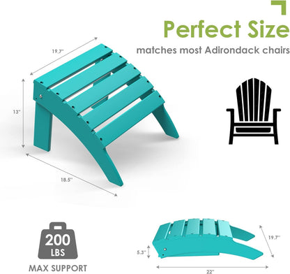 GREENVINES Adirondack-Ottoman | Set of 4 | HDPE Plastic | Outdoor Footrest | All Weather | Foot Rest | Foot Stool | Aqua | for Adirondack Chair | for Patio Backyard Pool