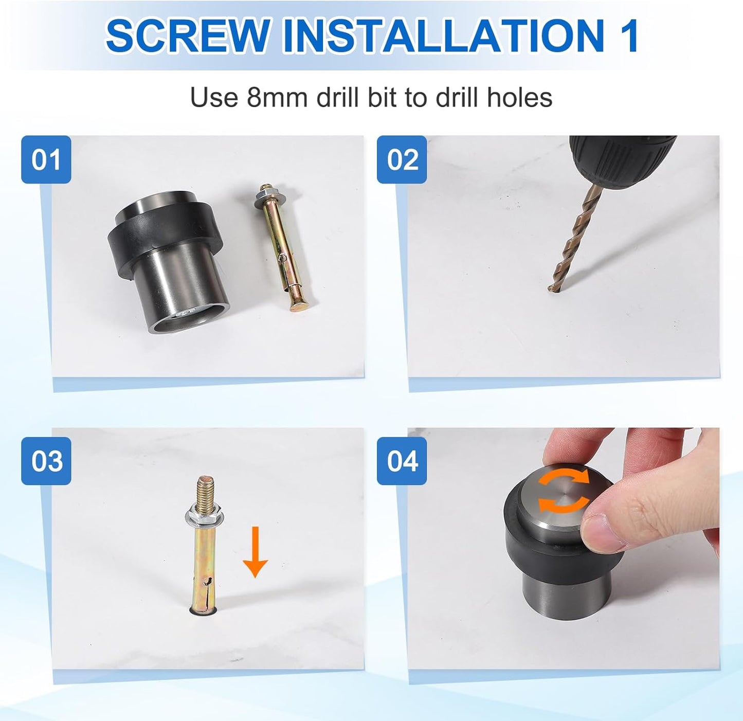 PATIKIL 3Set Round Door Stoppers, 80mm Stainless Steel Door Stop Doorstop Wedge Metal Cylinder Self Adhesive with Screw for Bottom of Door Floor Inside, Gray