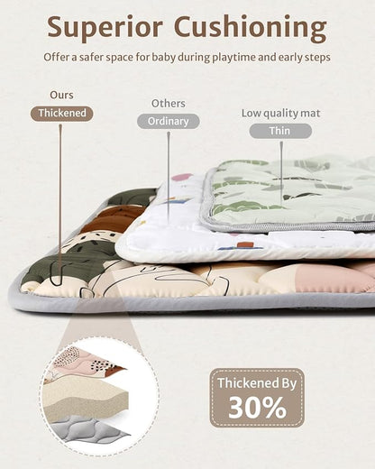 Blissful Diary Portable Baby Play Mats for Floor, Thicken Cushioned Foldable Baby Crawling Mat for Indoor Outdoor, Non-Slip & Washable Kids Playmat for Tummy Time Activity, Boho 43" X 43"