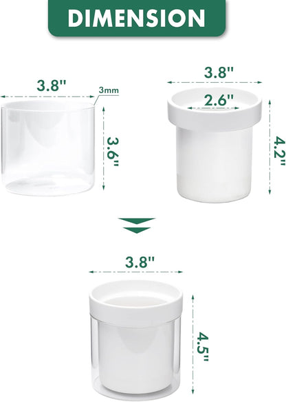 Phoenix Vine 4 Inch Self Watering Planter, White Terracotta Clay Pot with Glass Reservoir for Indoor Plants, Herbs, Flowers, Set of 4, 52-B-E-4