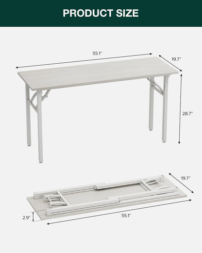 Frylr Small Folding Computer Desk – Portable 55.1 Inch Foldable Laptop Table, Collapsible and Compact for Easy and Fast Setup, Lightweight for Small Spaces, Home Craft and Study Use, White Ash