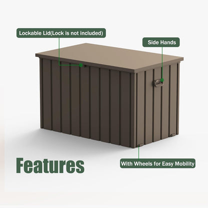 Domi Deck Box 160 Gallon, Waterproof Lockable Steel Outdoor Storage Container for Outside Cushions, Garden Tools and Pools Equipment, Brown