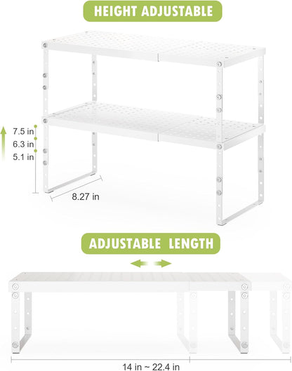Expandable Cabinet Organizer Shelf With Adjustable Height, Stackable Kitchen Countertop Organizer Rack, Adjustable Shelf Riser For Kitchen Counter, Pantry, Cupboard, Desk, Tabletop