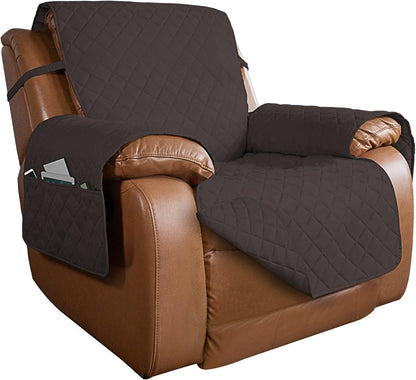 PureFit Reversible Quilted Sofa Cover, Water Resistant Slipcover Furniture Protector, Washable Couch Cover with Non Slip and Elastic Straps for Kids, Dogs (Oversized Recliner, Chocolate/Chocolate)