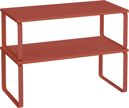 SONGMICS Cabinet Organizer Shelf, Set of 2 Kitchen Counter Shelves, Kitchen Storage, Spice Rack, Stackable, Expandable, Metal and Engineered Wood, Mandarin Red UKCS200Y02