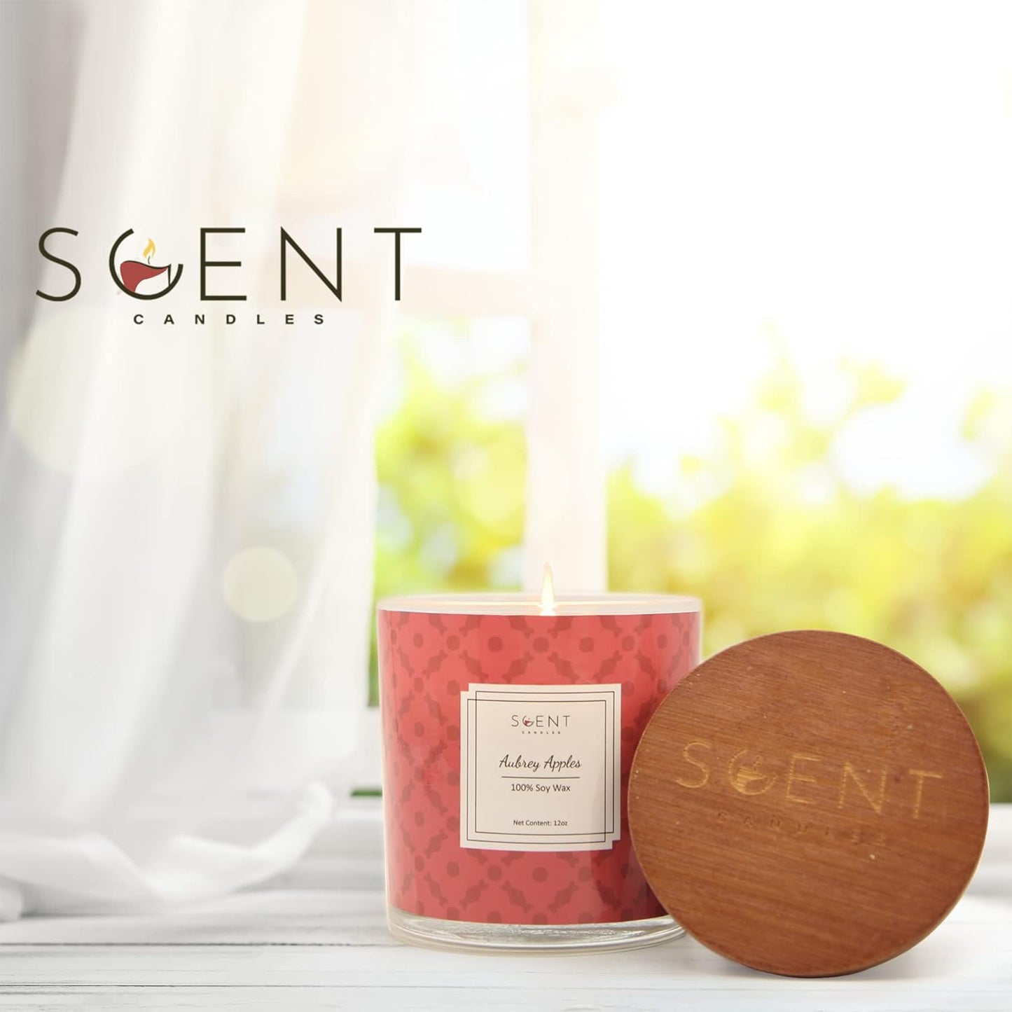 | Highly Scented Candles - Aromatherapy Candles for Home | Aubrey Apple Candle | 12oz Glass Jar | 100% Natural Soy Wax Candles | Burn Time 60-70 Hours