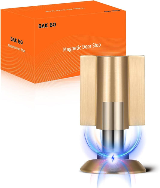 Bak Bo Magnetic Door Stoppers 2 Pack Bottom of Door Holder Keep Door Open No Drilling Magnet Floor Door Stop with Screws and Adhesive Brushed Gold DS268BG-2