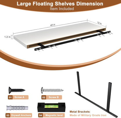 40 Inch Floating Shelf 3 Pack Large Floating Shelves for Wall No Drilling Accessories Included Deep Wall Shelves for Living Room Kitchen Farmhouse 40" W x 12" D x 1.2" White