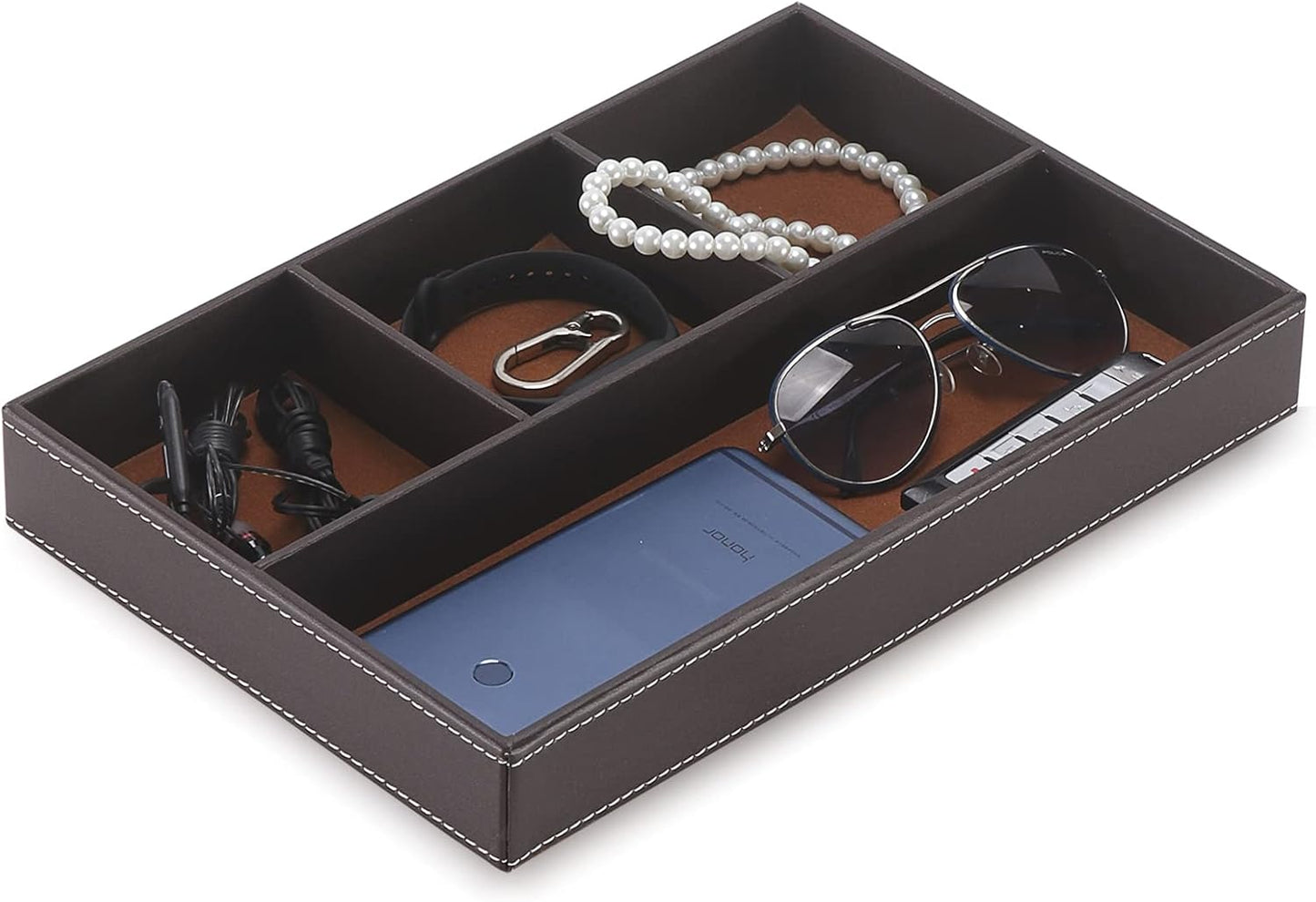 Desktop Storage Organizer, Nightstand or Dresser Organizer, Valet Tray, Entry Table Organizer, Modern bedside Box,PU Leather Drawer Storage Organizer Decorative Trays.