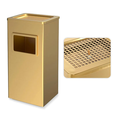 BEAMNOVA Trash Can Indoor Outdoor Black Stainless Steel Commercial Garbage Can Industrial Garbage Enclosure Inside Cabinet with Lid Waste Container, Gold Color, 12.2 * 9.8 * 24 in