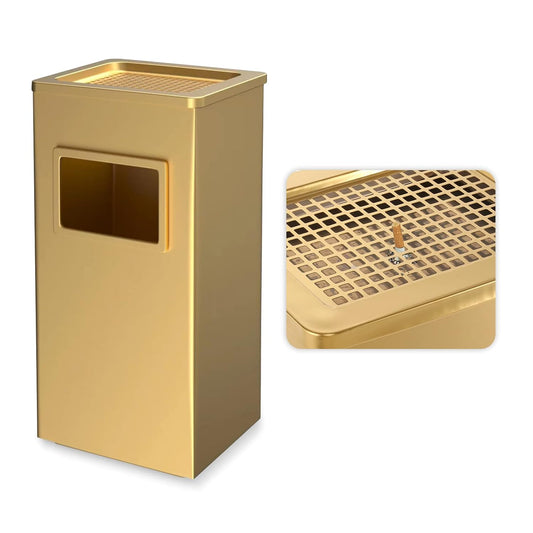 BEAMNOVA Trash Can Indoor Outdoor Black Stainless Steel Commercial Garbage Can Industrial Garbage Enclosure Inside Cabinet with Lid Waste Container, Gold Color, 12.2 * 9.8 * 24 in
