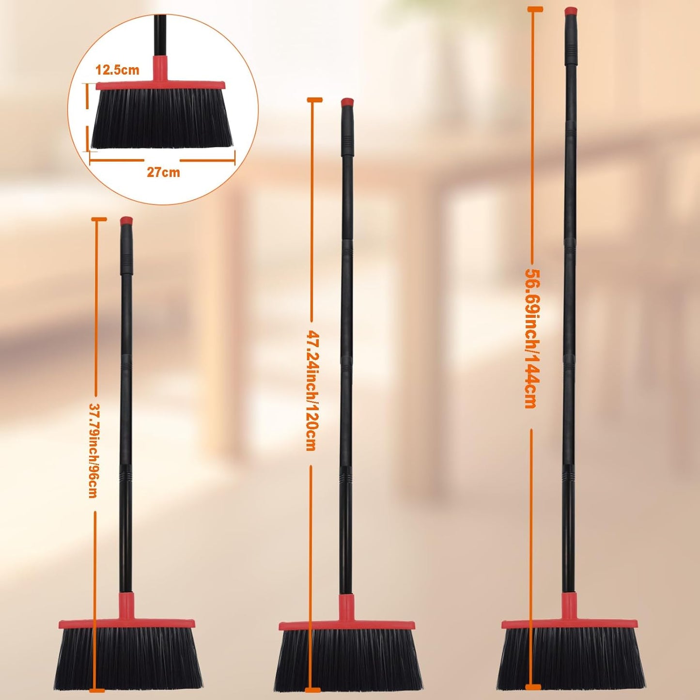 Heavy-Duty Adjustable Angle Broom with 56" Steel Handle - Ideal for Home, Garage, Kitchen, Bathroom, Office, and Outdoor Use - Durable & Efficient Cleaning Tool for Hard Floors (Red)