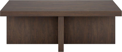 Henn&Hart 44" Rectangular Wood Pedestal Low-Profile Coffee Table for Living Room, Family Room, or Office, Alder Brown
