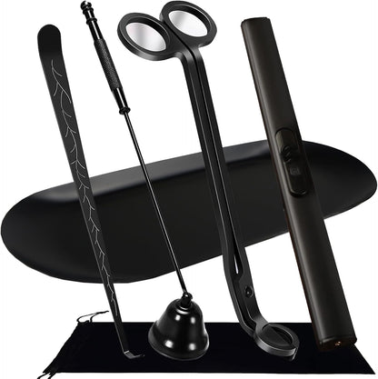 5 IN 1 Candle Wick Trimmer, Electric Candle Lighter Rechargeable, Candle Snuffer, Candle Wick Cutter, Candle Wick Dipper Accessory Candle Making Kit,with Storage Tray Plate for Gifts Candle Lovers
