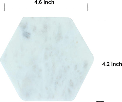 Set of 6 Hexagon Marble Coasters | White Decor for Modern Homes | Drink Coasters for Coffee Table, Dining, Bar or Office| Made from 100% Solid Real Marble | Cute Stone Coasters