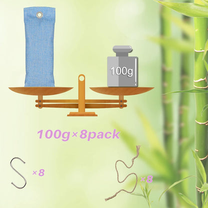 Charcoal Bags Odor Absorber (8x100g) Activated Bamboo Charcoal Air Purifying Bags Charcoal Odor Eliminating Bags for Home & Car Shoes, Closet, Pet -8 PACK