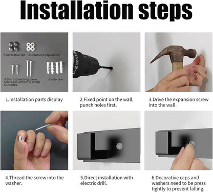 PMMASTO Wall Mounted Coat Hooks- Stainless Steel Rust-Resistant Bathroom Hangers for Towels/Hats/Coats, Heavy-Duty Wall Mount Hooks with Screws (Black 3 Hooks, 2-Pack)